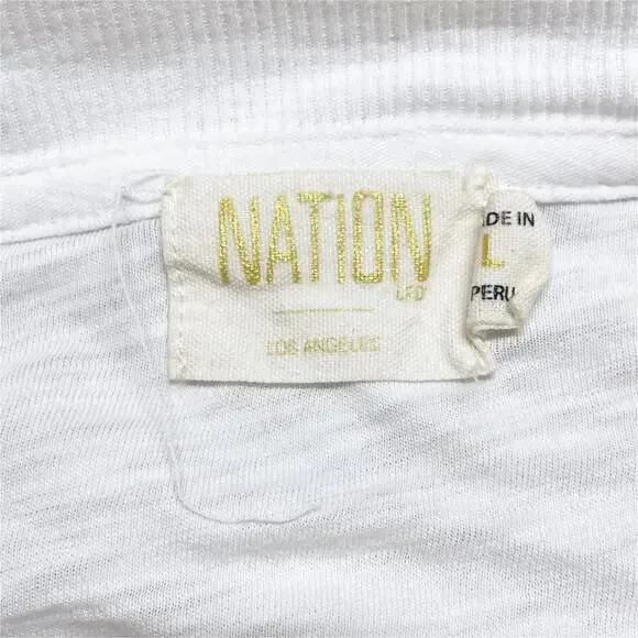 NATION LTD Lou Peasant Top 100% Pima Cotton Puff Sleeve V-Neck Tee White Size L - Picture 8 of 8